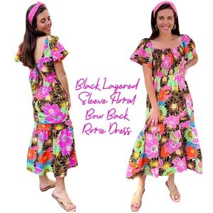 Pinch Colorful Floral Maxi Dress with bow tie in back